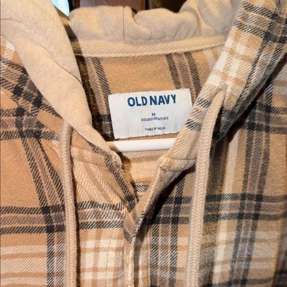 Old Navy Beige Plaid Hooded Flannel Shirt Jacket - Picture 3 of 3